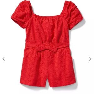 Janie and Jack red girls eyelet bow romper puff sleeves size 3-6M